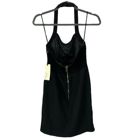 Forever 21 Dress Size S Halter Black Crochet Mini Faux Wrap Back Zipper NWT - Picture 5 of 9